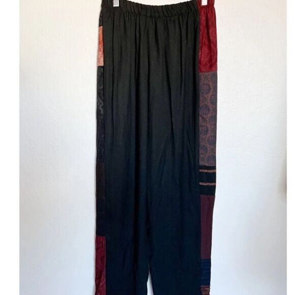 Donna Jessica Pants Womens 1 Black Patchwork‎ Elastic Waist Lagenlook Artsy Boho - Picture 5 of 6